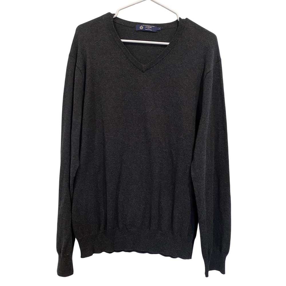 J.Crew Sweater Womens Large Charcoal Grey Cotton Cashmere V-Neck Cozycore Luxury